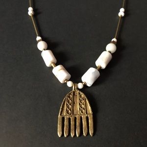 Chalcedony Necklace w/Ghanaian Brass Comb Pendant